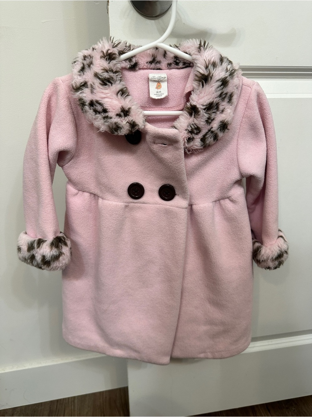 Girls' Pink Faux-Fur Trim Coat
